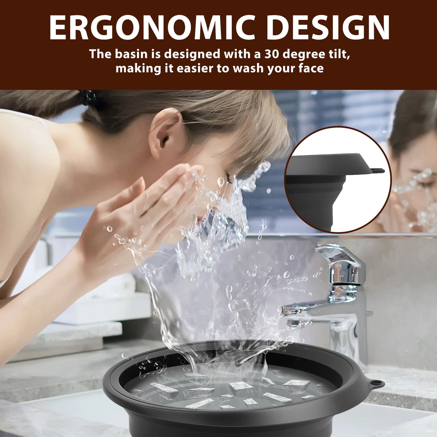 Silicone Face Ice Bath Tray Portable Collapsible Wash Basin Cold Therapy for Facial Puffiness Travel Beauty Bowl Facial Tool