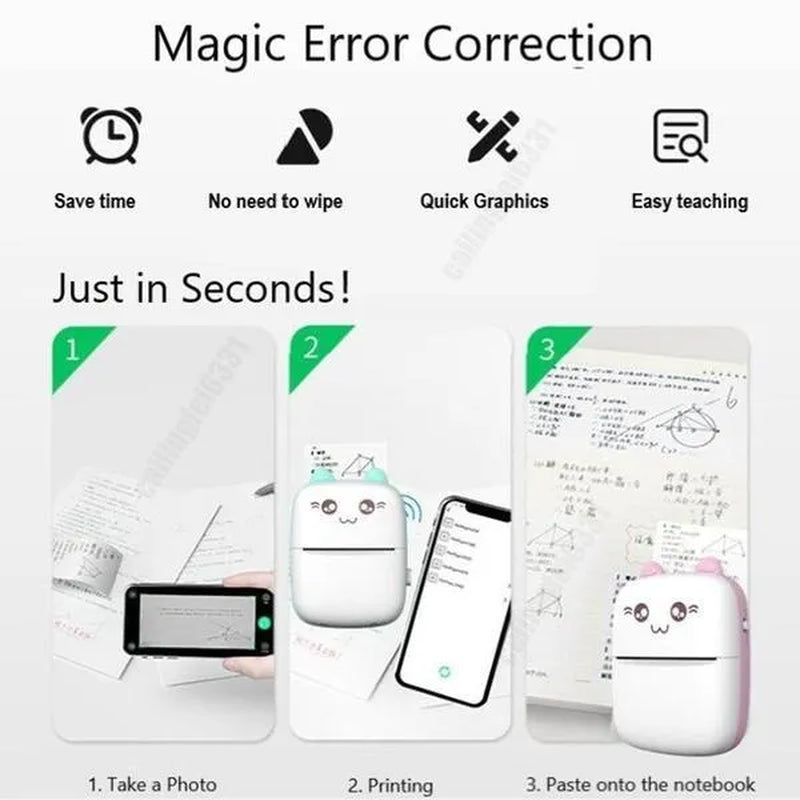 Portable Mini Label Printer Bluetooth Pocket Mini Thermal Printer with Printing Paper Wireless Smart Mini Printer for Mobile Phone IOS Android Inkless Printer for Photo Picture
