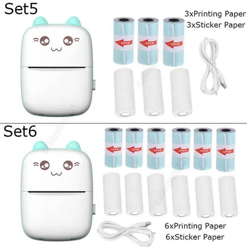 Portable Mini Label Printer Bluetooth Pocket Mini Thermal Printer with Printing Paper Wireless Smart Mini Printer for Mobile Phone IOS Android Inkless Printer for Photo Picture