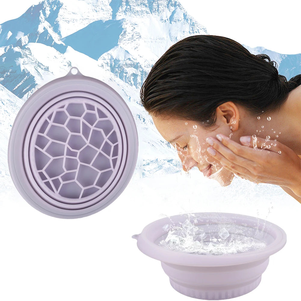 Silicone Ice Facial Folding Washbasin with Ice Tray Collapsible Facial Plunge Bowl Face Ice Bath Water Chiller