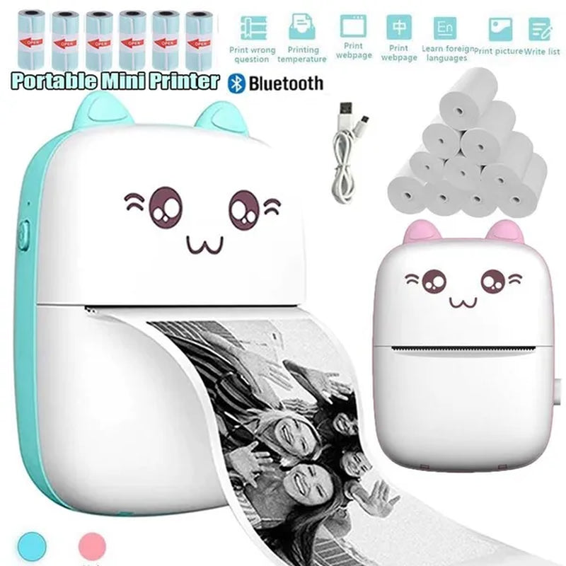 Portable Mini Label Printer Bluetooth Pocket Mini Thermal Printer with Printing Paper Wireless Smart Mini Printer for Mobile Phone IOS Android Inkless Printer for Photo Picture
